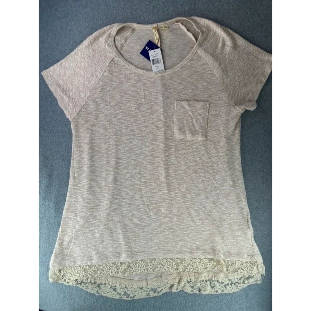 Chenault Cream XXL Lace-Hem Short Sleeve Tunic
